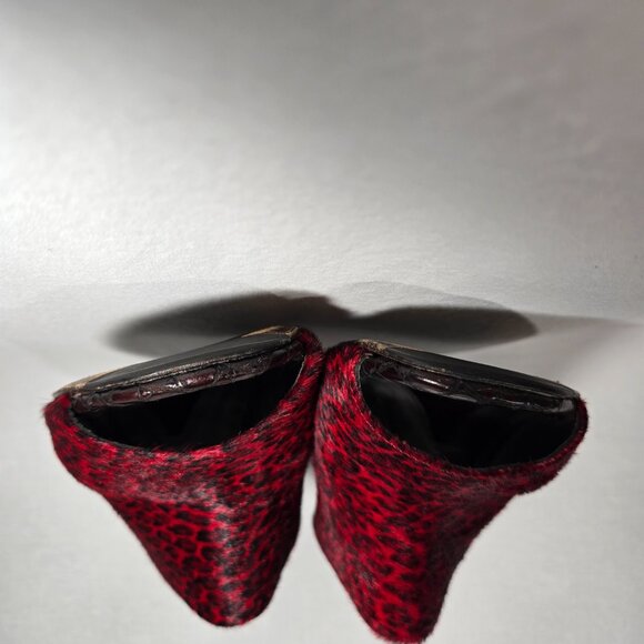 RARE Vintage Y2K Mobwife LEATHER Red & Black Animal Print Heel Sandals Size 8.5M - Picture 8 of 17
